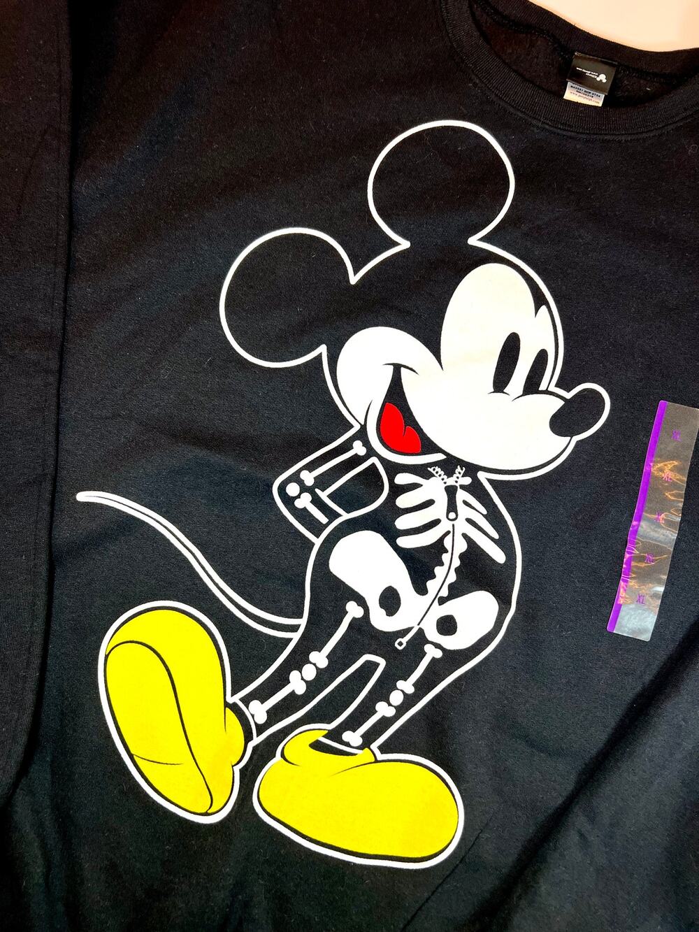 Mickey Skeleton Black Crewneck Adult Sweatshirt - Size XL - NWT